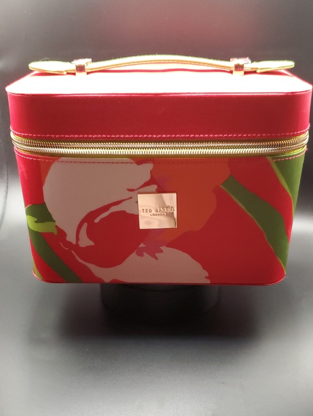 Ted Baker Red Floral Glossy Cosmetic Case with Gold Hardware